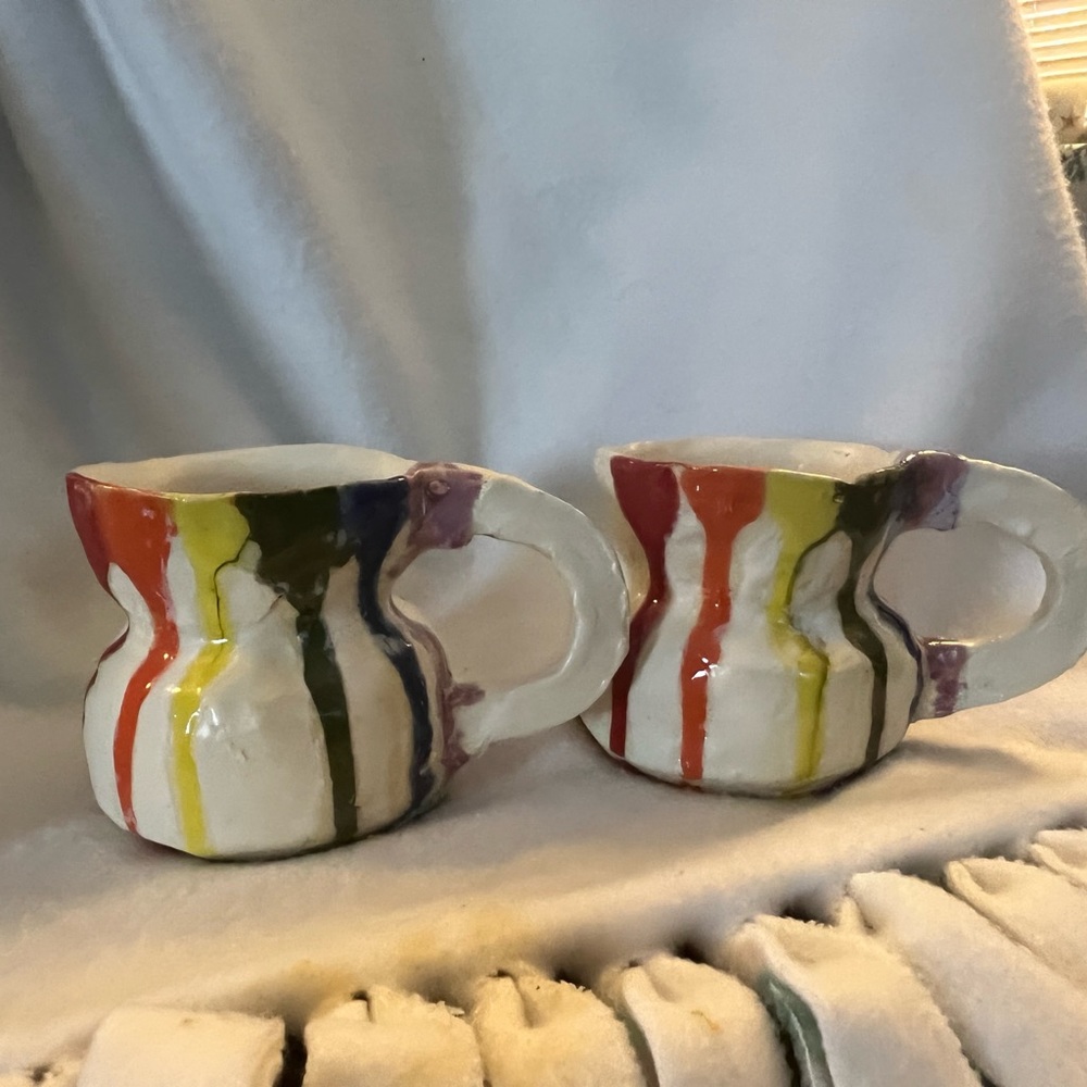 Handmade Ceramic mug with Rainbow Drips